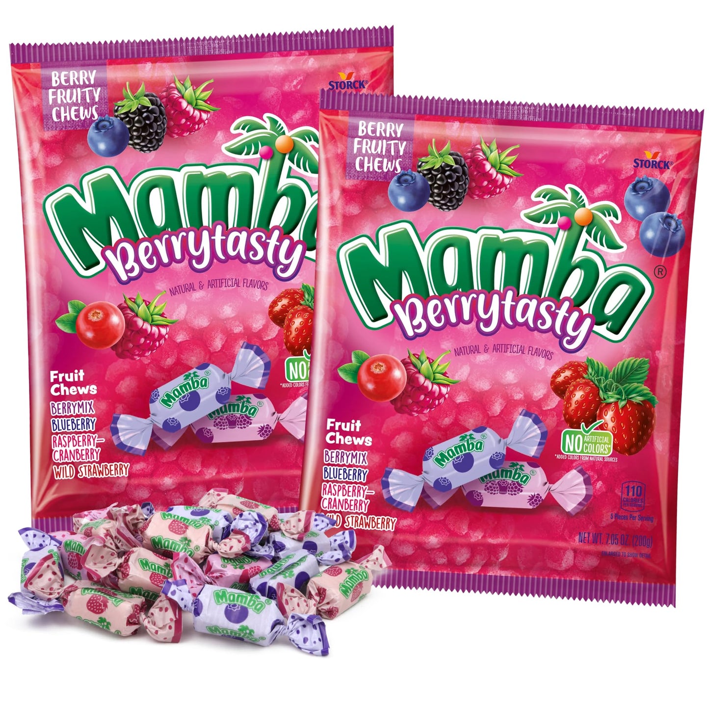 Mamba Berry Tasty Fruit Chews, Individually Wrapped Candies, Bowl Filler Treats, 7.05 Ounces (Pack of 2)