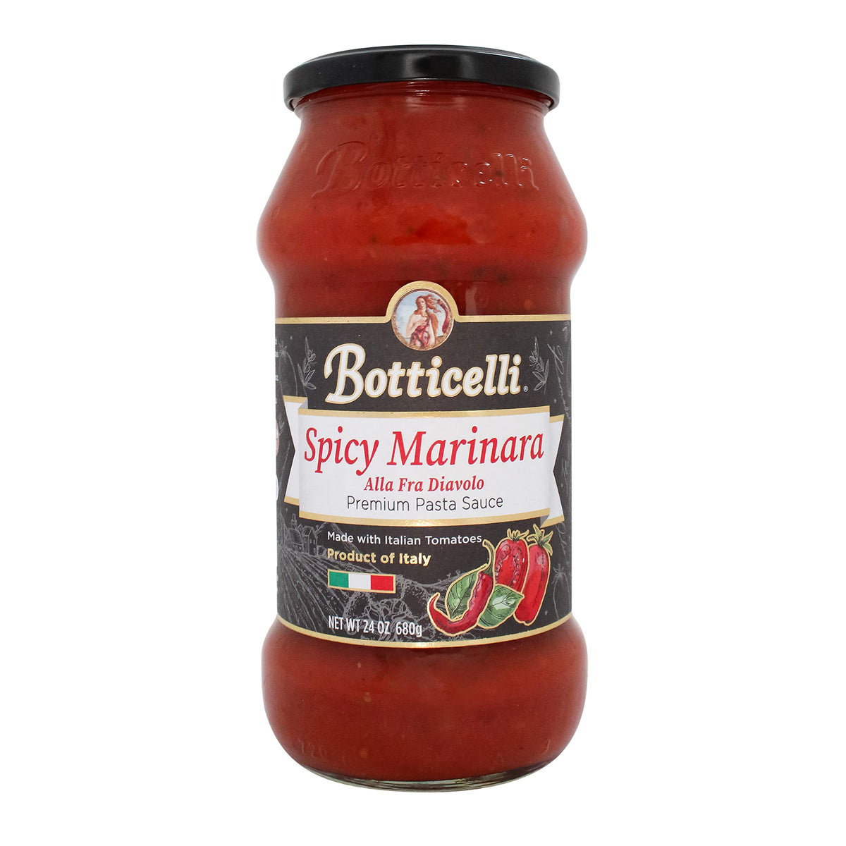 Spicy Fra Diavolo Premium Pasta Sauce by Botticelli, 24oz - No Added Sugar - Whole30 Approved - Keto Friendly - Gluten Free - Product of Italy