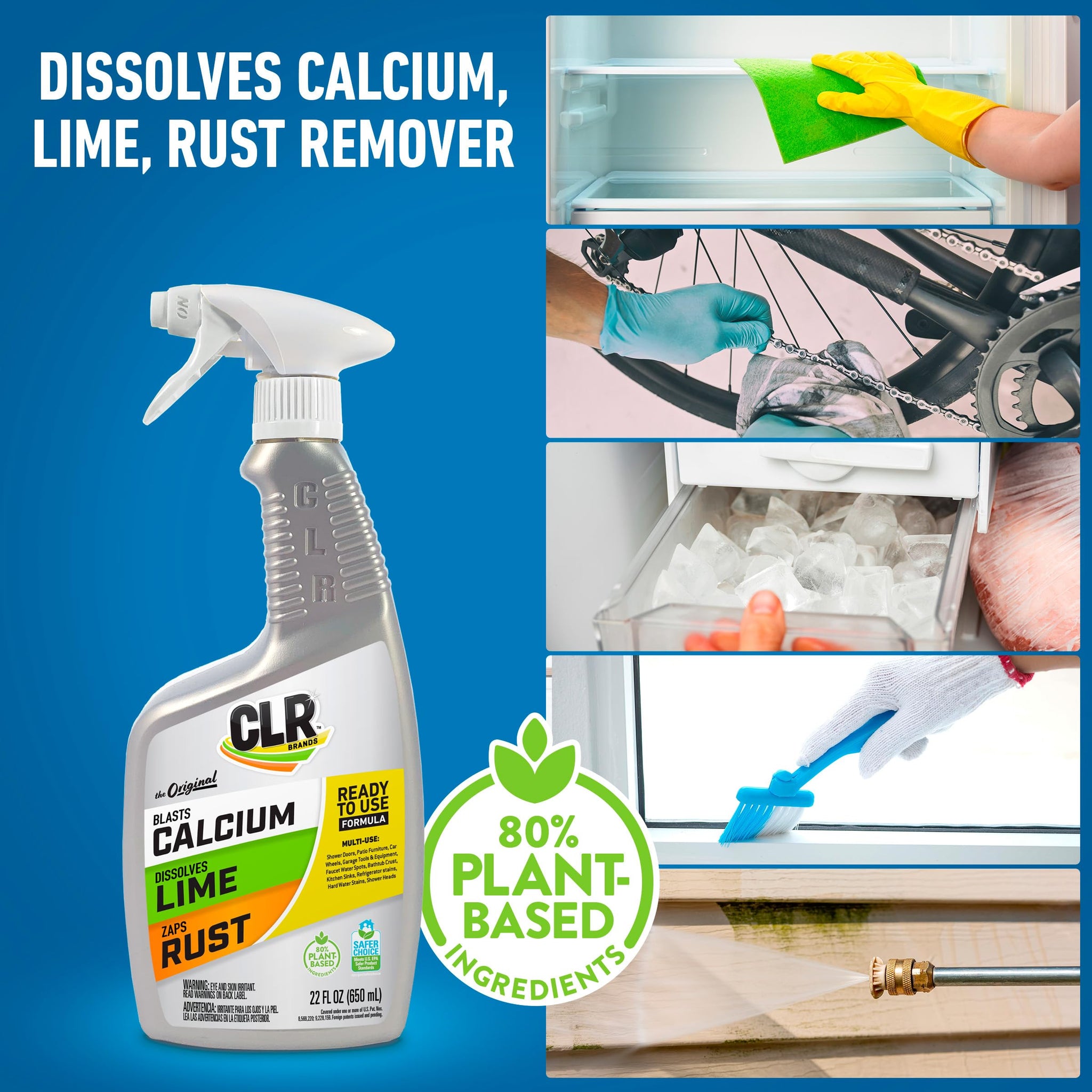 CLR Brands® Lime & Rust Remover, Blasts Calcium, Dissolves Lime, Zaps Stubborn Rust Stains and Hard Water, 22 Ounce Spray Bottle (Pack of 1)