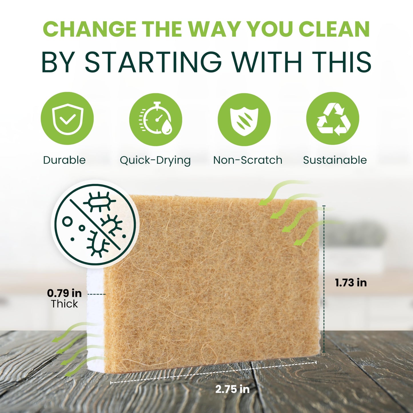 Tieralia Natural Dish Sponge Set - 12-Pack Eco-Friendly & Compostable Scrubbers | Cellulose & Sisal | Non-Toxic, Odor-Free, Reusable Kitchen Sponges