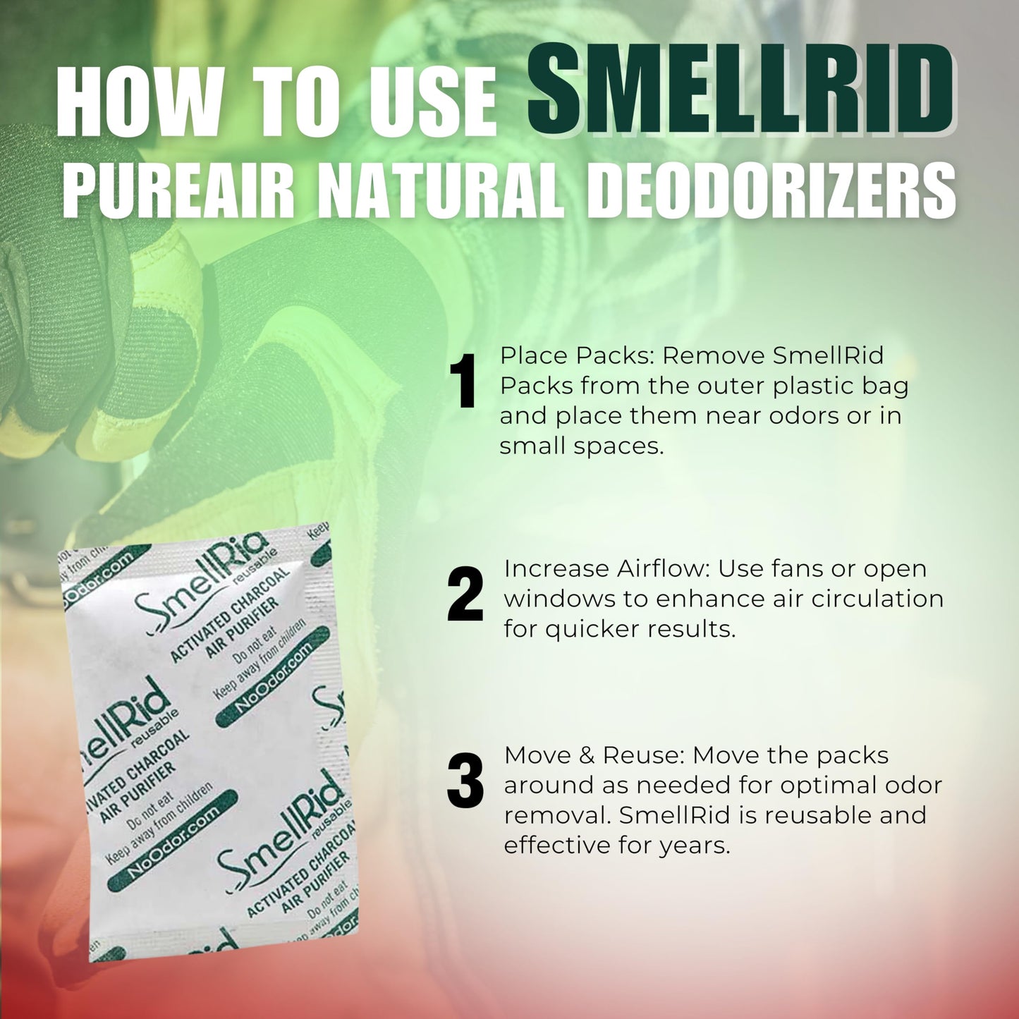 SMELLRID Reusable Activated Charcoal Odor Absorber That Works [10 Pack] - Medium 50 g (3.2" x 5”) Pack Treats 25 Sq. Ft. - Premium Natural Deodorizer
