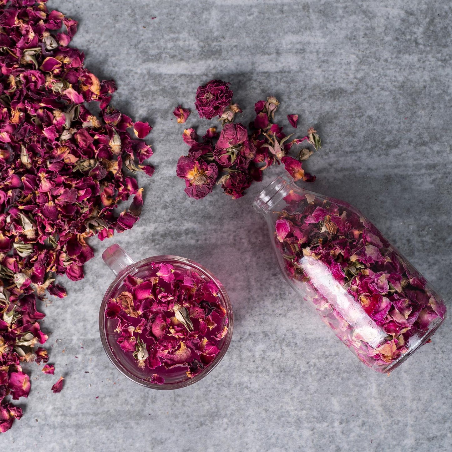 Ammzar Sun-Dried Rose Petals & Dried Rose Buds Whole In Pouch - Fragrant & Rich in Color, Ideal for Culinary & Aromatic Uses Food Grade Edible Flowers