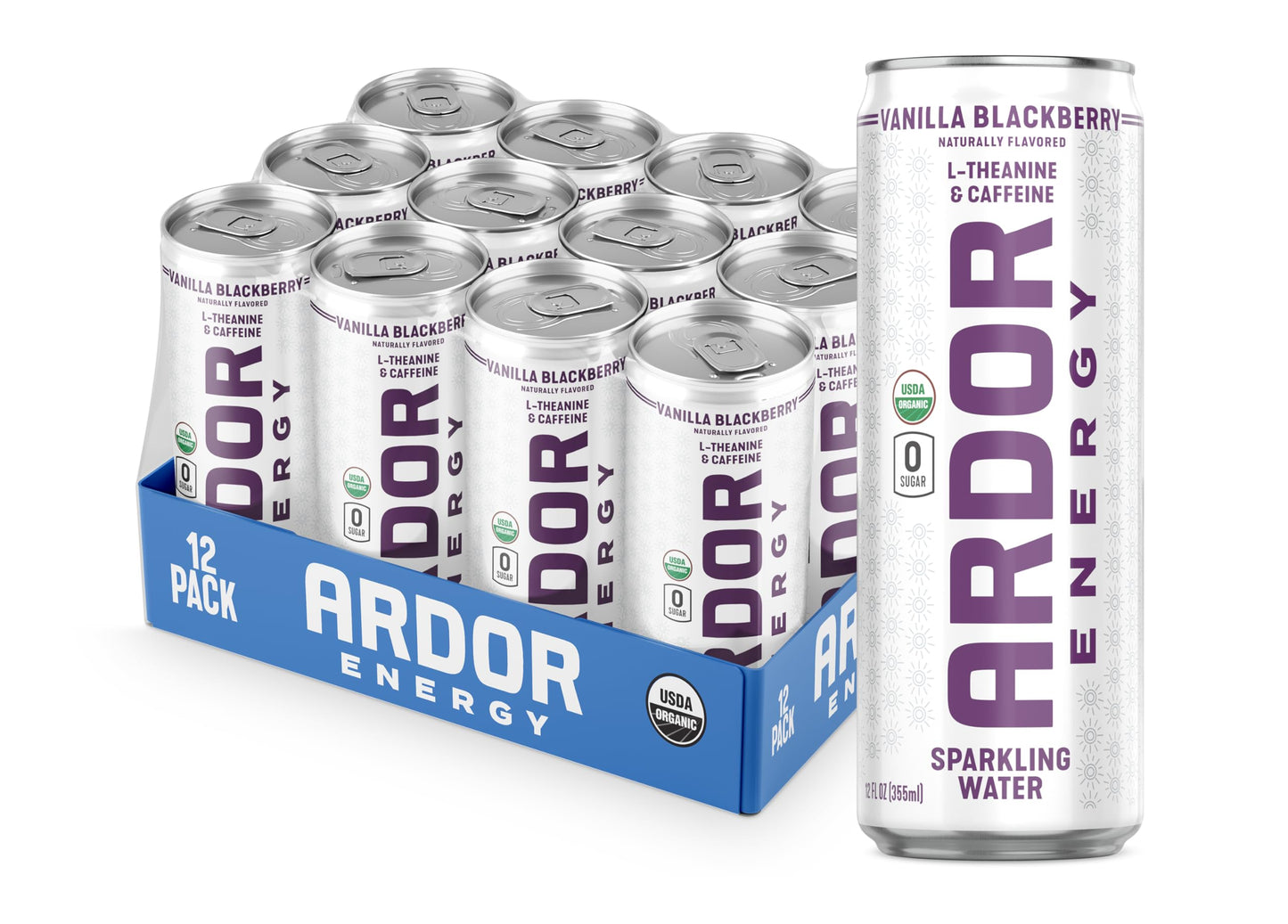 ARDOR ENERGY Sparkling Water with 100mg Natural Caffeine & 200mg L-Theanine from Organic Green Tea for Smooth Energy & Focus | Healthy Energy Drink |