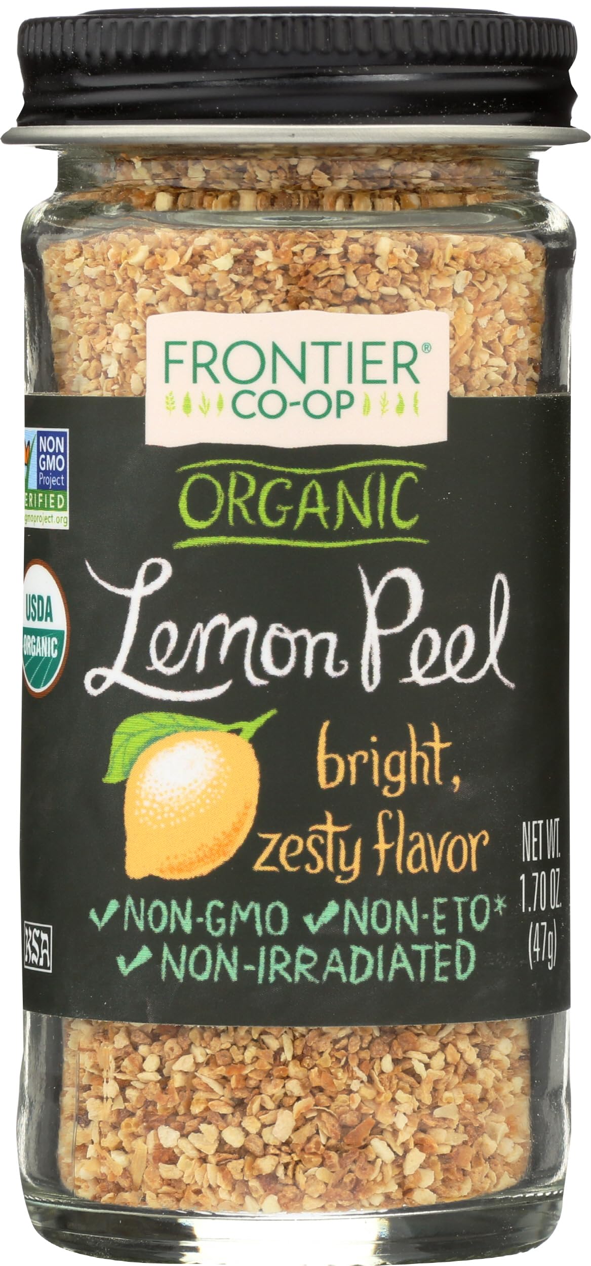 Frontier Co-op Organic Lemon Peel, 1.70-Ounce Jar, Bright Zesty Lemon Peel for Tea, Baking, Marinades & Rubs