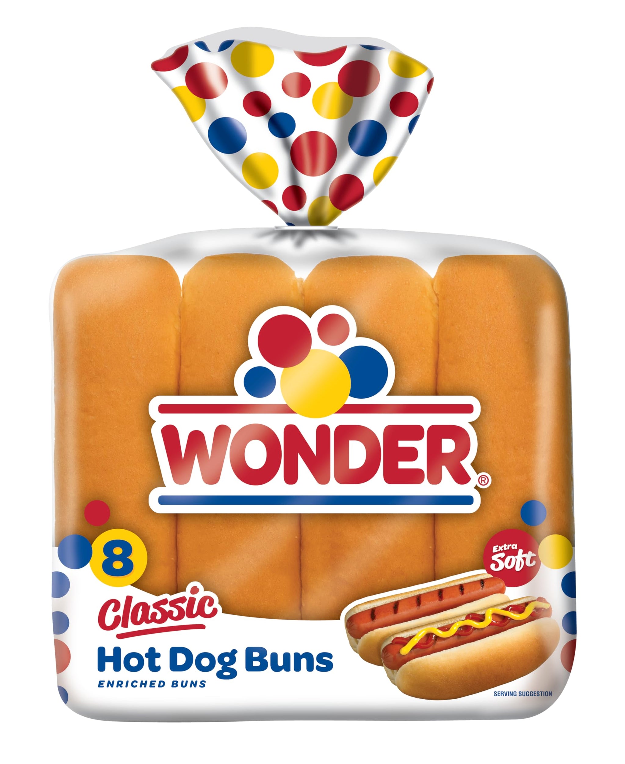 Wonder Bread Classic Hot Dog Buns, White Bread Hot Dog Buns, 8 Count