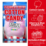 Cherry and Blue Raspberry Cotton Candy, Festive Independence Day Sugar Floss, (Pack of 6)