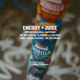 Gorilla Energy Drink, Mango Coconut, 200mg Natural Caffeine, Real Fruit Juice Squeezed & Concentrated, L-Theanine, Taurine, Ginseng, Acetyl