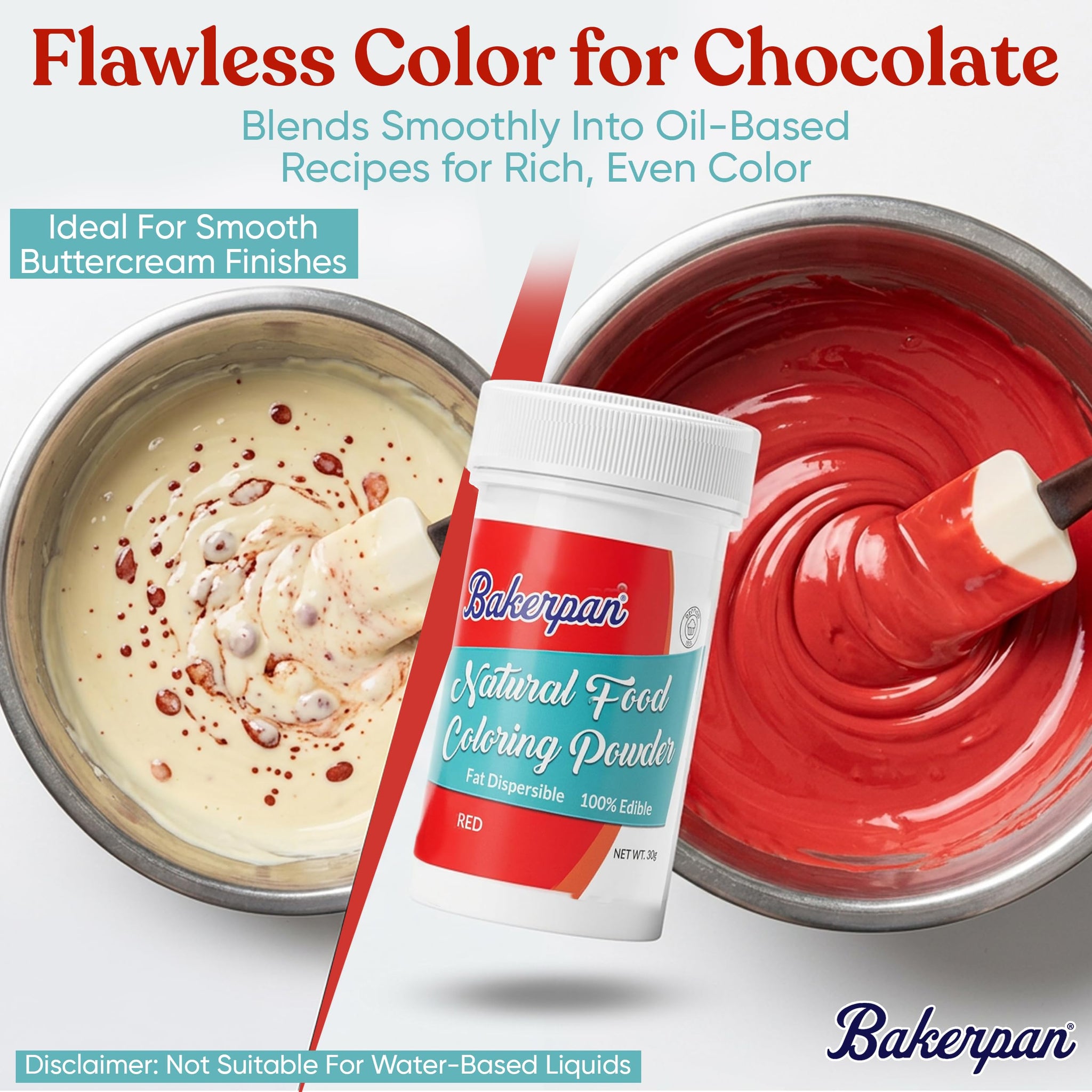 Bakerpan Red Oil-Based Dye-Free Food Coloring Powder for Baking - 30g - Plant-Based, Natural Coloring for Buttercream Frosting, Chocolate, Candy