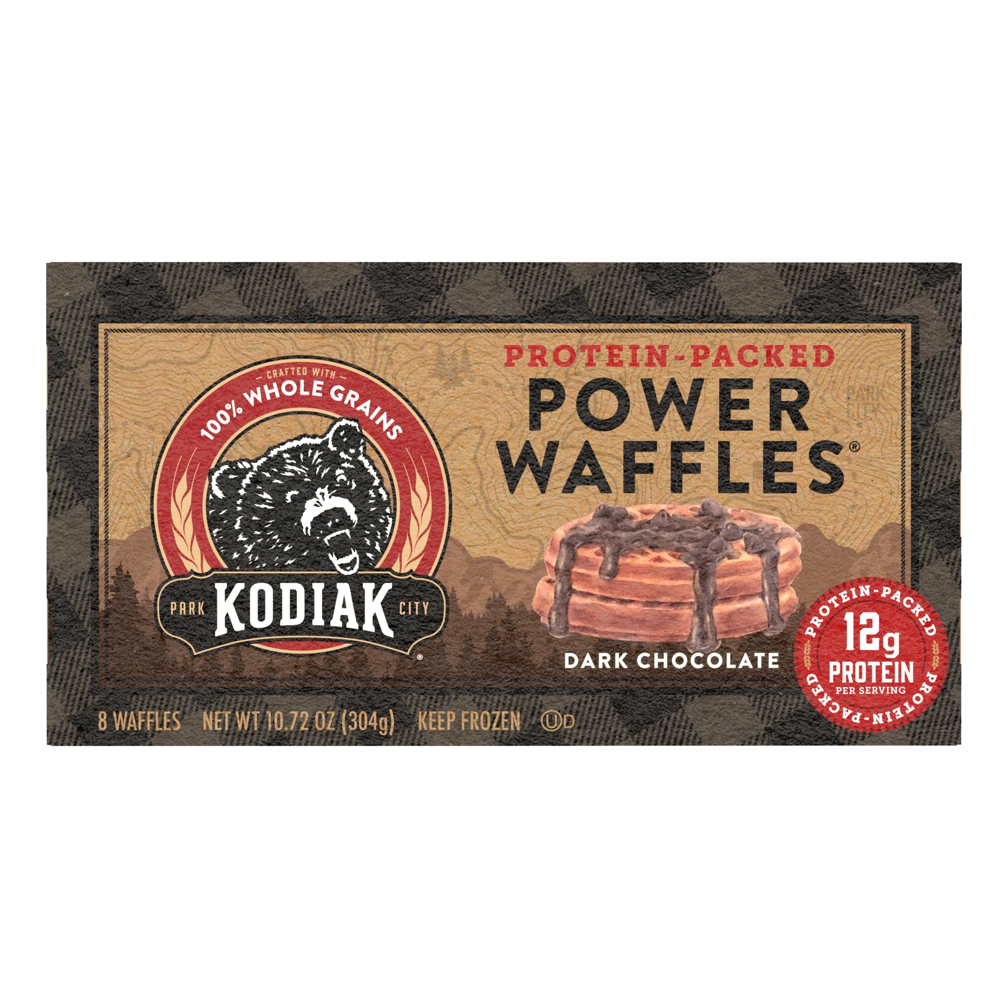 KODIAK CAKES POWER WAFFLES FROZEN DARK CHOCOLATE WAFFLE 10.72 OZ - 0705599012701