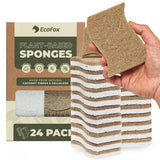 Plant-Based Kitchen Sponges (24 Pack) | USDA Biobased Certified | FSC & PETA Approved | Natural Cellulose & Coconut Scrubber Sponge | S-Shaped Design