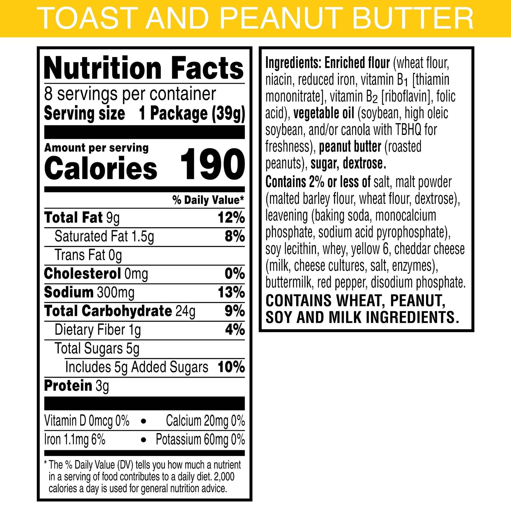 Keebler Sandwich Crackers, Lunch Snacks, Toast and Peanut Butter, 11oz Tray (8 Packs)