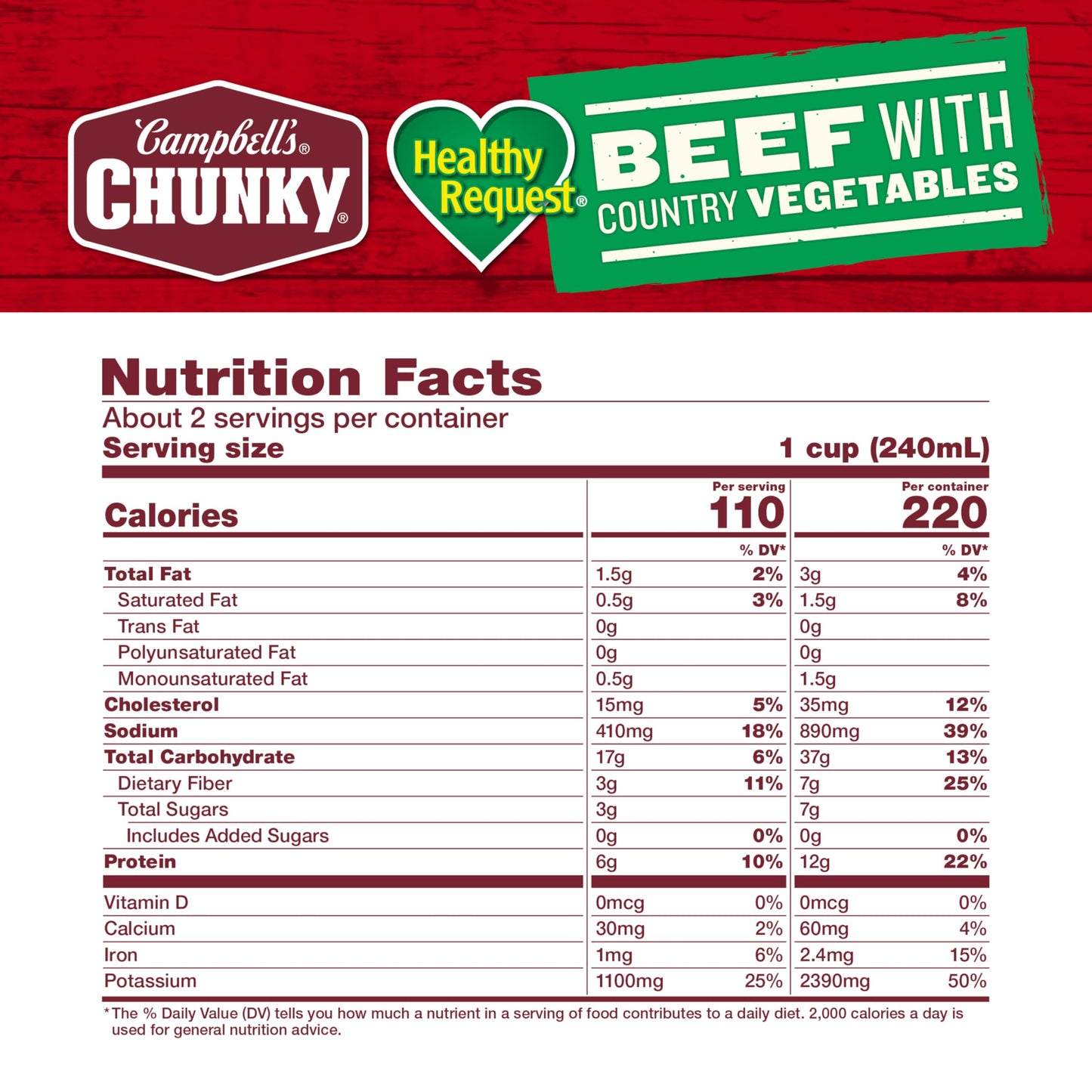Campbell’s Chunky Healthy Request Soup, Beef Soup with Country Vegetables, 18.8 Oz Can