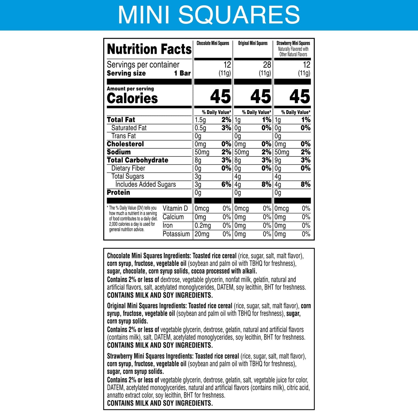 Rice Krispies Treats Mini Crispy Marshmallow Squares, Kids Snacks Box, Cereal Bars, Variety Pack (52 Bars)