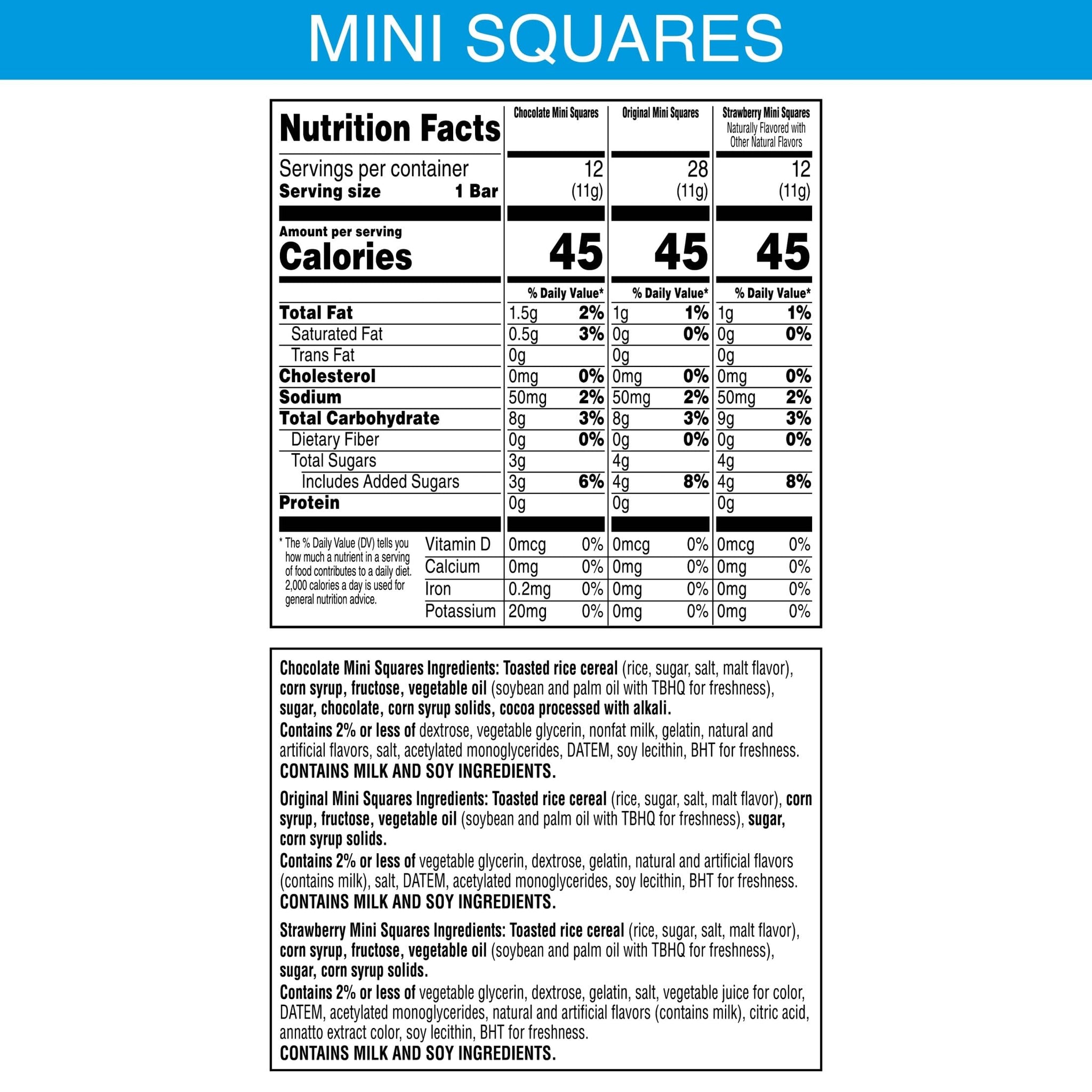 Rice Krispies Treats Mini Crispy Marshmallow Squares, Kids Snacks Box, Cereal Bars, Variety Pack (52 Bars)