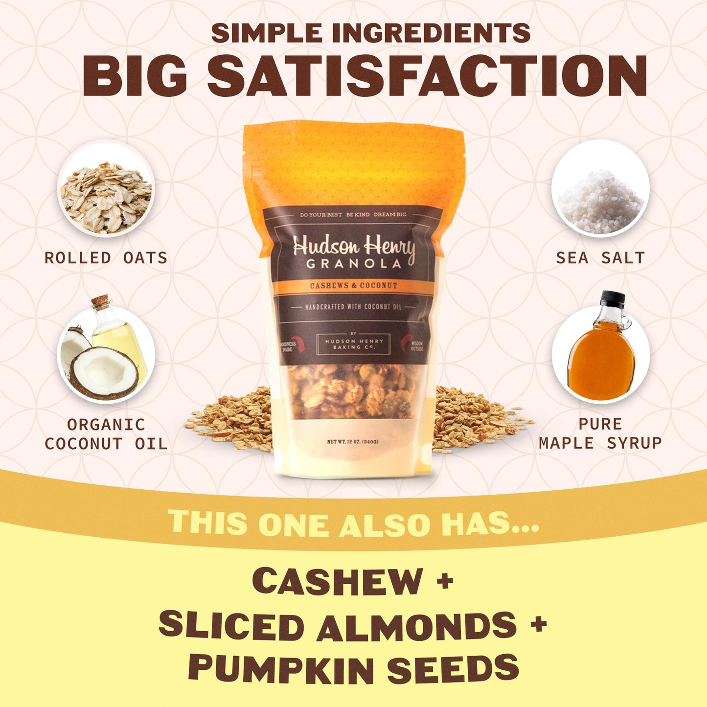 Hudson Henry Cashew Coconut Granola | Gluten Free Granola with Nuts and Seeds | Vegan, Non-GMO & Small Batch Baked with Pure Maple Syrup & Organic