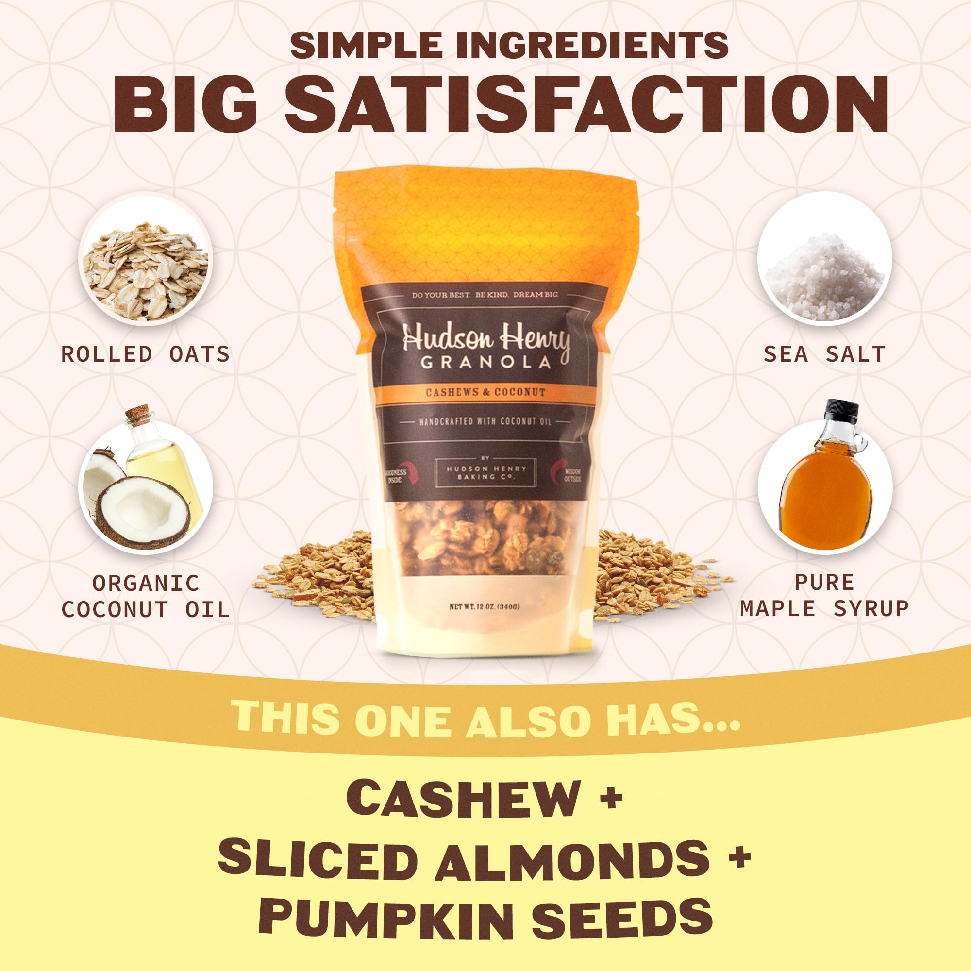 Hudson Henry Cashew Coconut Granola | Gluten Free Granola with Nuts and Seeds | Vegan, Non-GMO & Small Batch Baked with Pure Maple Syrup & Organic