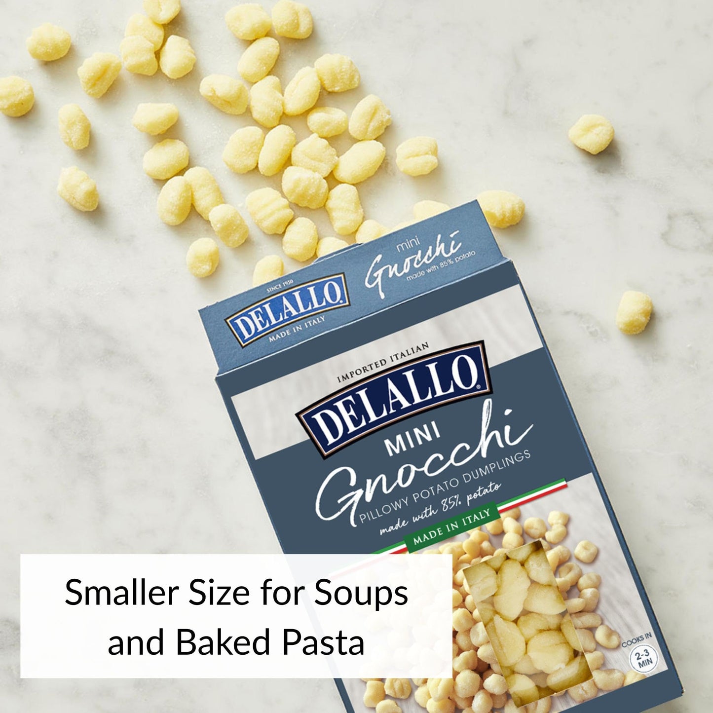 DeLallo Mini Potato Gnocchi Pasta, Made in Italy, Light and Airy Texture, Small-Sized Dumplings for Soups and Baked Dishes, Kosher, Non-GMO, 16 oz