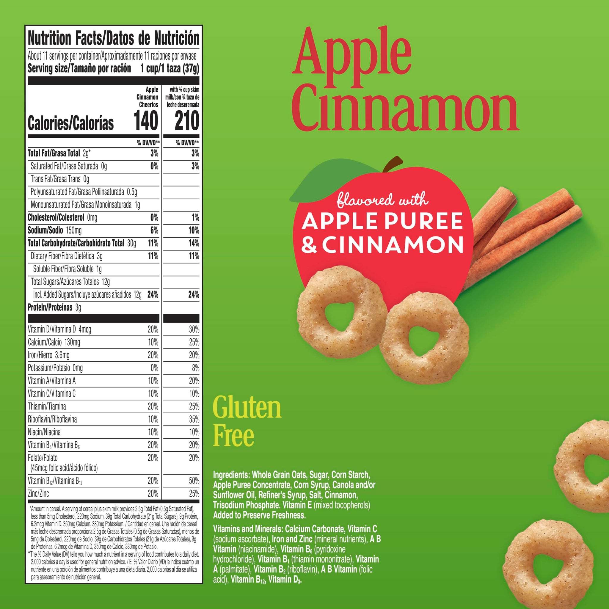 Apple Cinnamon Cheerios, Heart Healthy Gluten Free Cereal, Made with Whole Grain Oats, Large Size, 14.2 oz