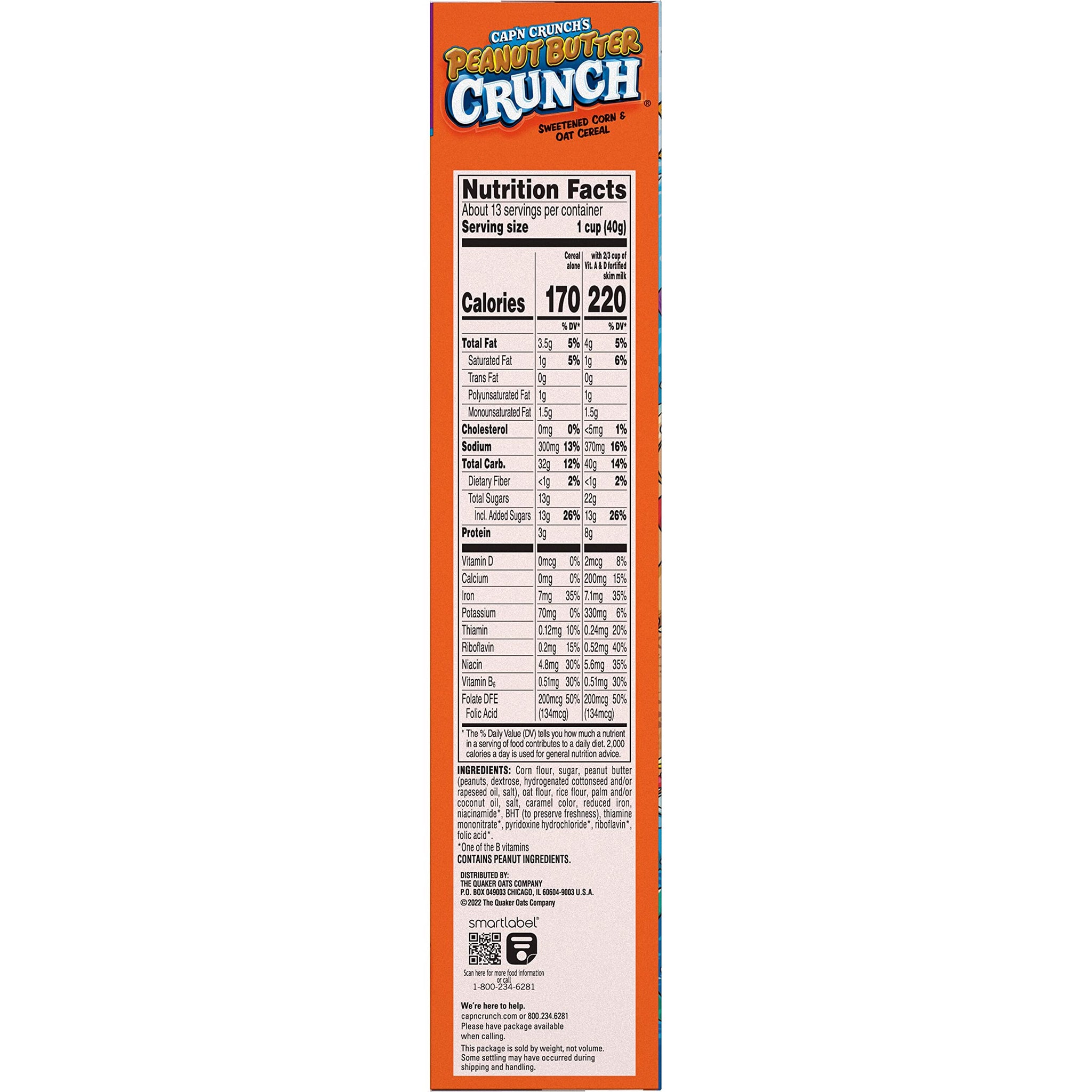 Cap'n Crunch Cereal, Peanut Butter, 18.8oz Box, Packaging May Vary