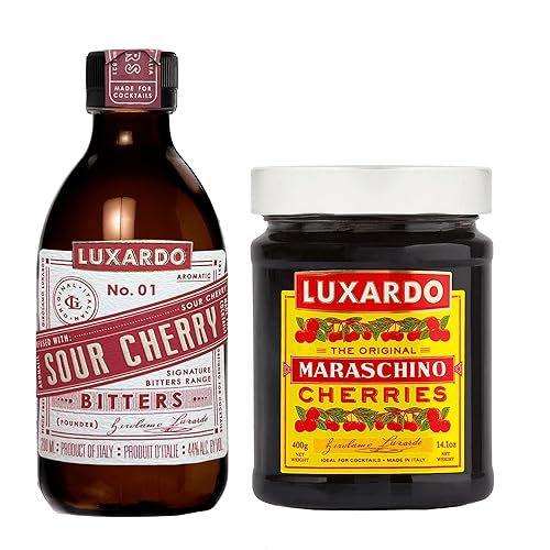 Luxardo Maraschino Cherry 400g & Sour Cherry Aromatic Bitters 200mL Variety Pack | Premium Cocktail Bitters Set for Classics & Craft Drinks