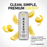Naked Sparkling Energy Drink - Lemonade, Organic Caffeine, Organic Lemon Juice, Zero Sugar, No Sucralose, Naturally Sweetened, Clean Energy Drinks