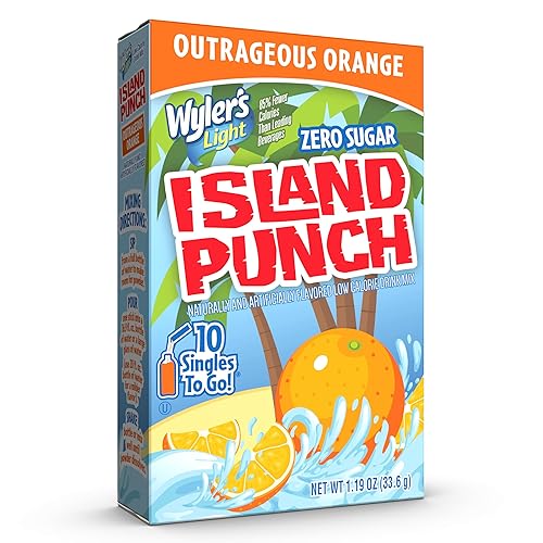 Wyler's Light Island Punch Singles To Go, Water Drink Mix, Outrageous Orange, 1 box with 10 counts.