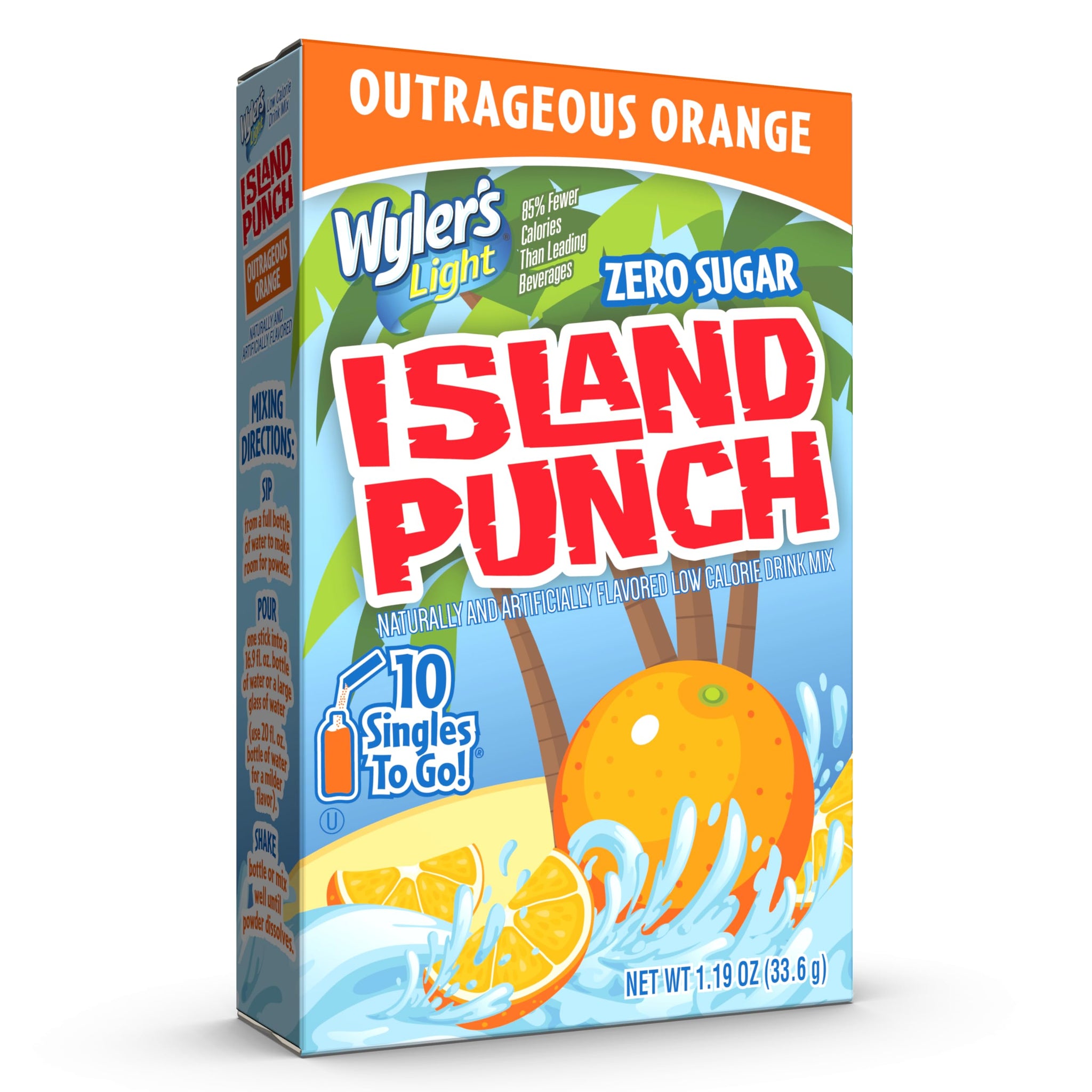 Wyler's Light Island Punch Singles To Go, Water Drink Mix, Outrageous Orange, 1 box with 10 counts.