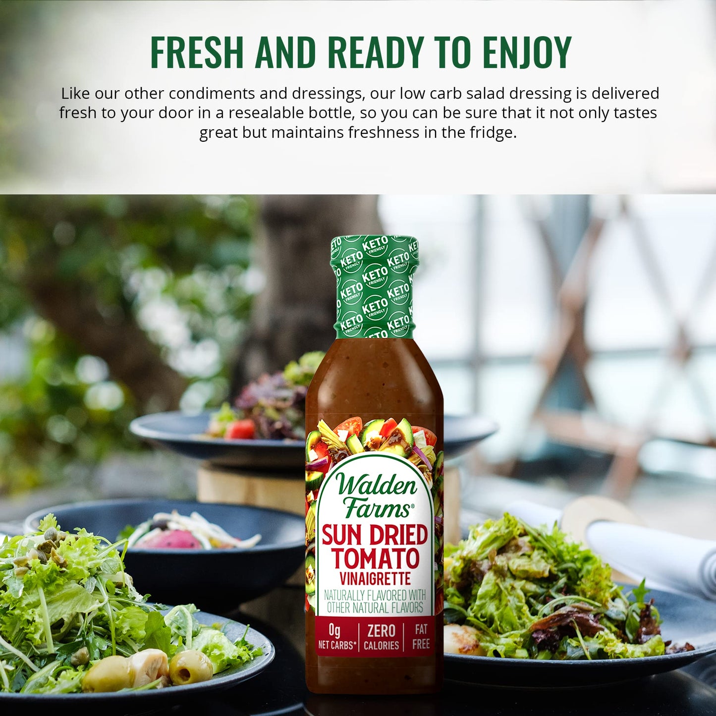 Walden Farms Sun Dried Tomato Vinaigrette Dressing 12 oz Bottle - Sugar Free 0g Net Carbs Condiment - So Tasty on Salad, Grilled Chicken, Vegetables
