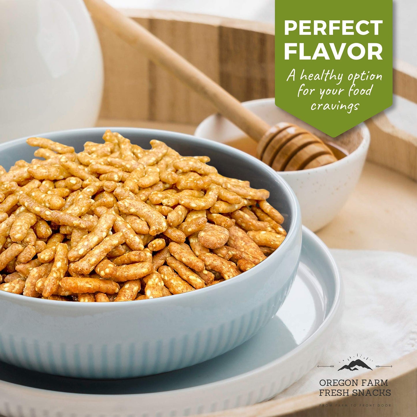 Oregon Farm Fresh Snacks Honey Roasted Sesame Sticks - Sweet & Salty Sesame Snacks In Reusable Bag - Perfect For Trail Mix & Salads - USA Made (26oz)