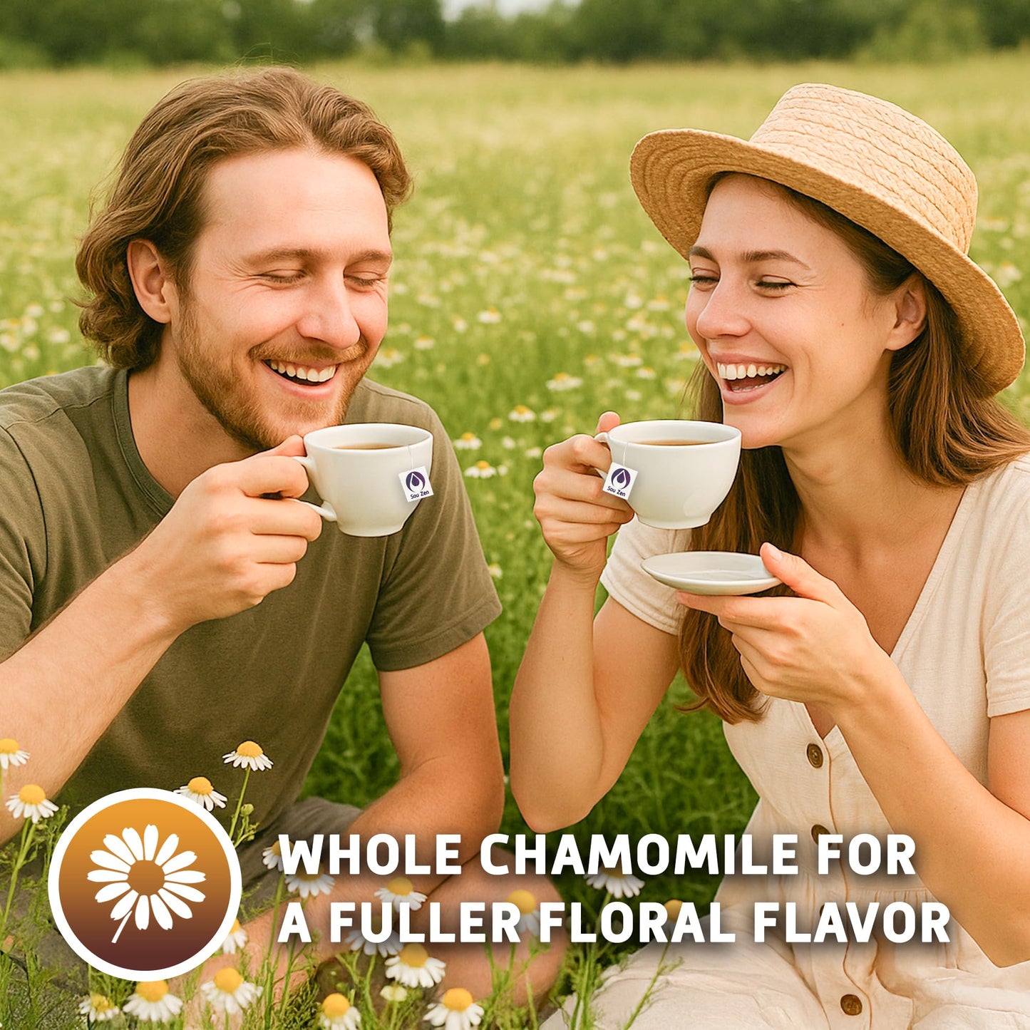 Sou Zen Chamomile Comfort Loose Leaf Chamomile Tea Bags (30 Ct) - Corn Fiber Pyramid Tea Bags, Caffeine-Free Herbal Tea