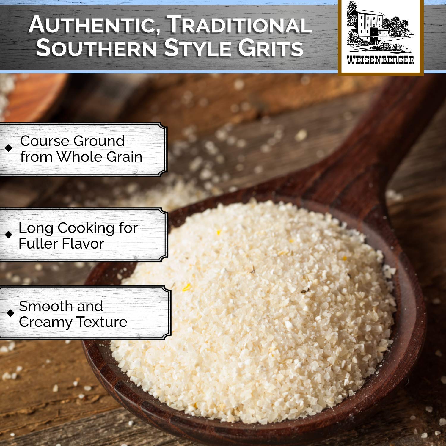 Weisenberger Stone Ground White & Yellow Grits, 2 lb -2 Pack