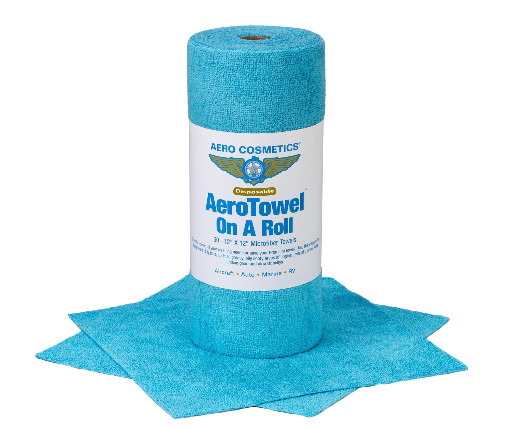 Aero Towels On A Roll - Reusable, Disposable, and Washable Microfiber Towels 12" x 12" - Cleaning Solution for Aircraft, Auto, Marine, and RV - Cleans