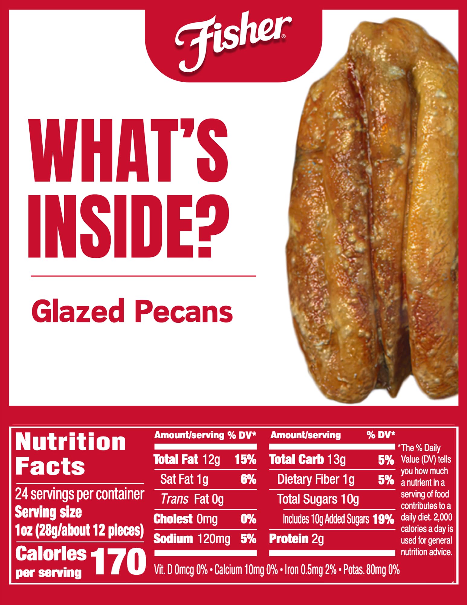 Fisher Snack Glazed Pecans Candied, 24 oz (Pack of 1), Junior Mammoth Candied Pecans, Perfect for Gifting or Personal Enjoyment, Crunchy
