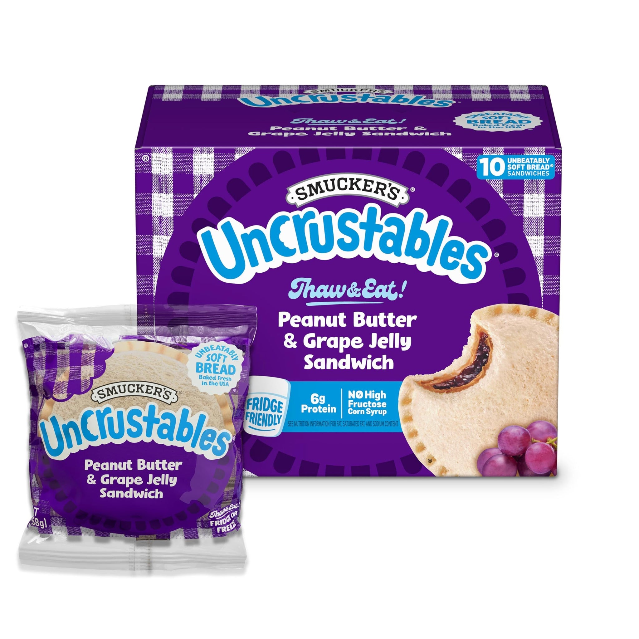Smucker’s Uncrustables Peanut Butter & Grape Jelly Sandwiches, 10 Count, 2 Oz. Each, Frozen