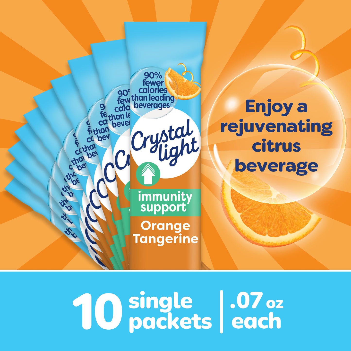 Crystal Light Immunity Support Orange Tangerine natural flavor with other natural flavor Powdered Drink Mix, .07 oz Packets, 10 per Box