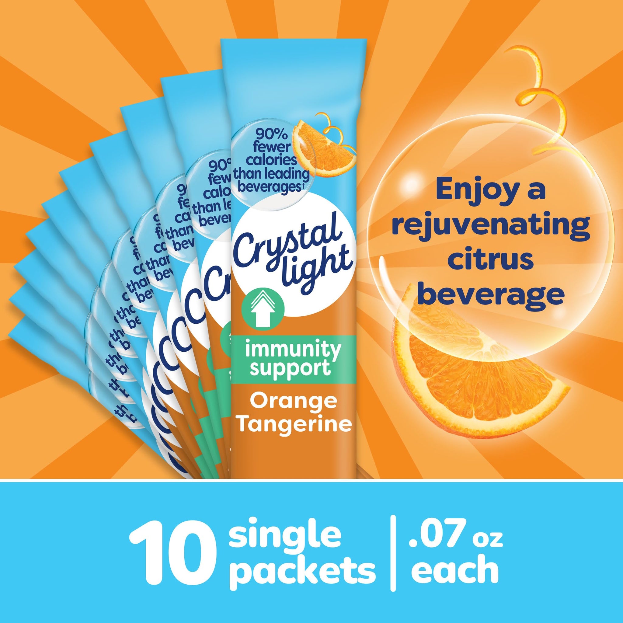 Crystal Light Immunity Support Orange Tangerine natural flavor with other natural flavor Powdered Drink Mix, .07 oz Packets, 10 per Box