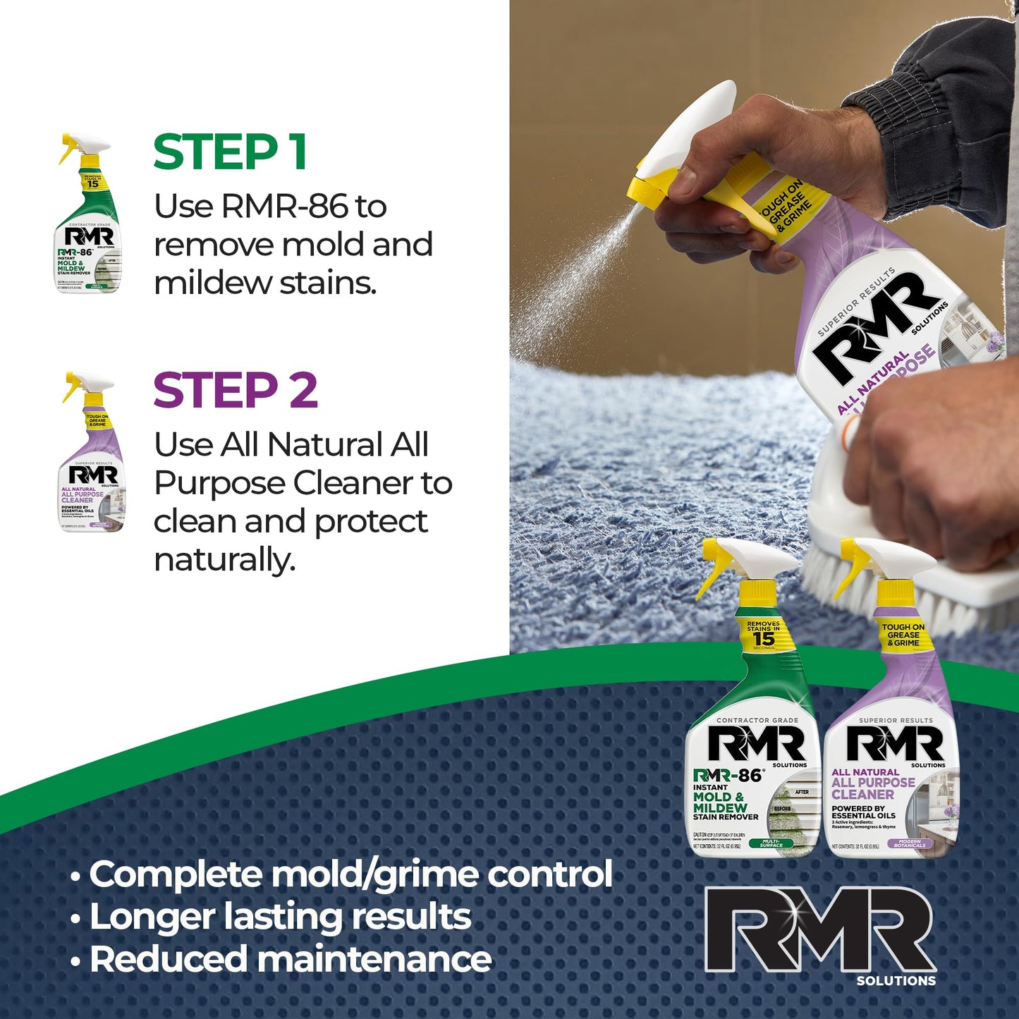 RMR Total Clean Team - Instant Stain Remover + All Natural All Purpose Cleaner, Indoor/Outdoor Cleaning Spray Kit for Kitchens, Bathrooms, Furniture