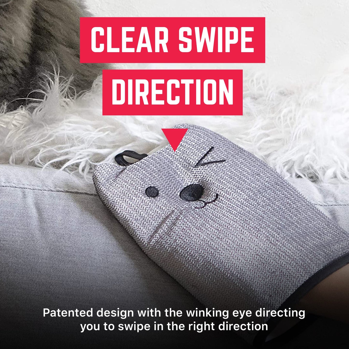 GPCA Pet Hair Removal Glove Reusable Lint & Fur Remover for Car Seats, Carpets & Furniture, Double-Sided Winking Mitten Pet Hair Glove, Hair Catcher