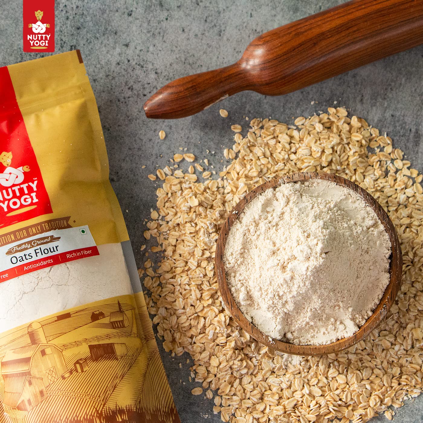 Nutty Yogi Gluten Free Oats Flour (Atta) Gluten Free, Freshly Milled In Small Batches, Protein Rich, High Fibre, No Maida, Breakfast Cereal Natural