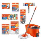 Home Cleaning Kit with Force Spin Mop Microfiber Cloths Sponges Scourers Window Cleaner Supplies Set