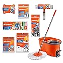Home Cleaning Kit with Force Spin Mop Microfiber Cloths Sponges Scourers Window Cleaner Supplies Set