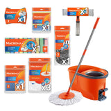 Home Cleaning Kit with Force Spin Mop Microfiber Cloths Sponges Scourers Window Cleaner Supplies Set