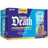 Liquid Death Sparkling Energy - Tropical Terror (Classic Piña Colada), Zero Sugar Energy Drink, Unextreme Caffeine 100mg, Essential Vitamins, 12 Fl Oz