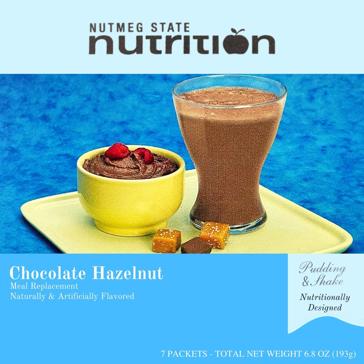Nutmeg State Nutrition High Protein Meal Replacement Weight Loss Shake/Low-Carb Diet Shakes & Pudding Mix (15g Protein) - Chocolate Hazelnut (7ct)