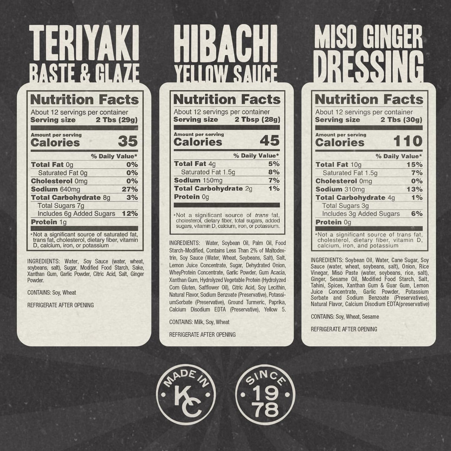 Gojo Japanese Steakhouse Sauce Variety Pack, Hibachi Sauce Gift Set with Teriyaki Glaze, Original Yellow Sauce and House Miso Ginger Dressing, 3 x 12