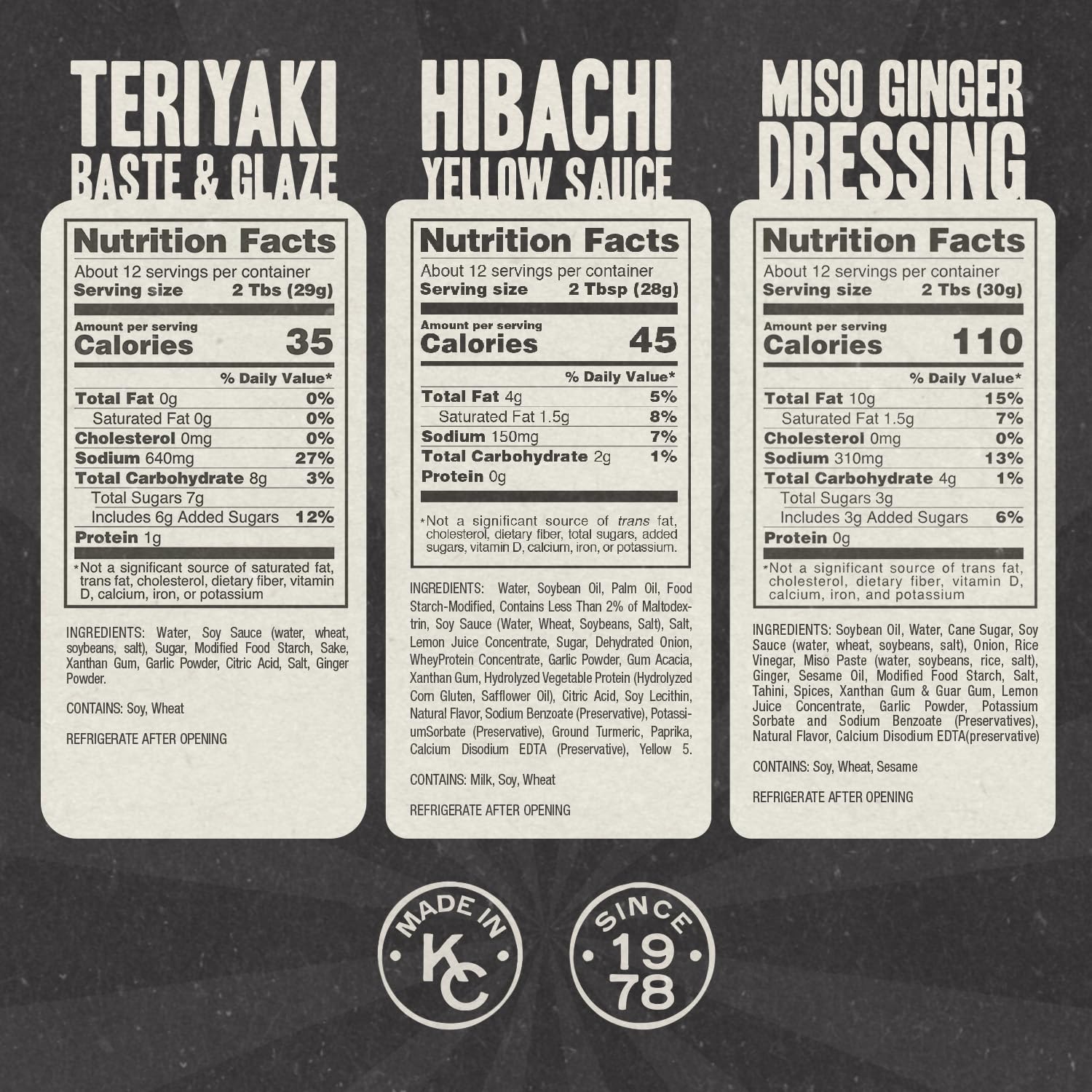 Gojo Japanese Steakhouse Sauce Variety Pack, Hibachi Sauce Gift Set with Teriyaki Glaze, Original Yellow Sauce and House Miso Ginger Dressing, 3 x 12