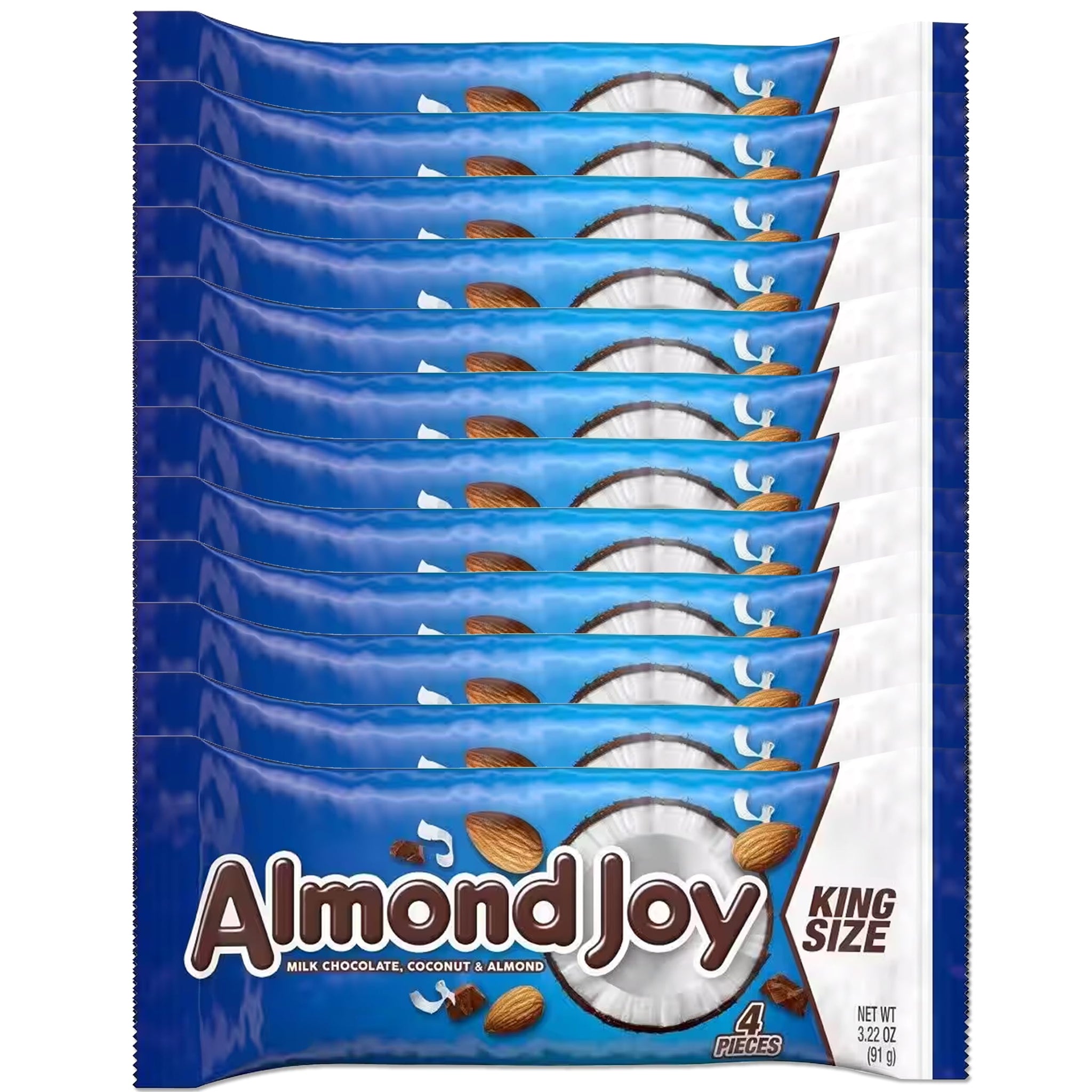 Almond Joy Coconut and Almond Milk Chocolate Candy King Size Bars, Bulk 12 Pack Individually Wrapped, 3.22 oz Bars 4 Pieces Each, Gluten Free, For On