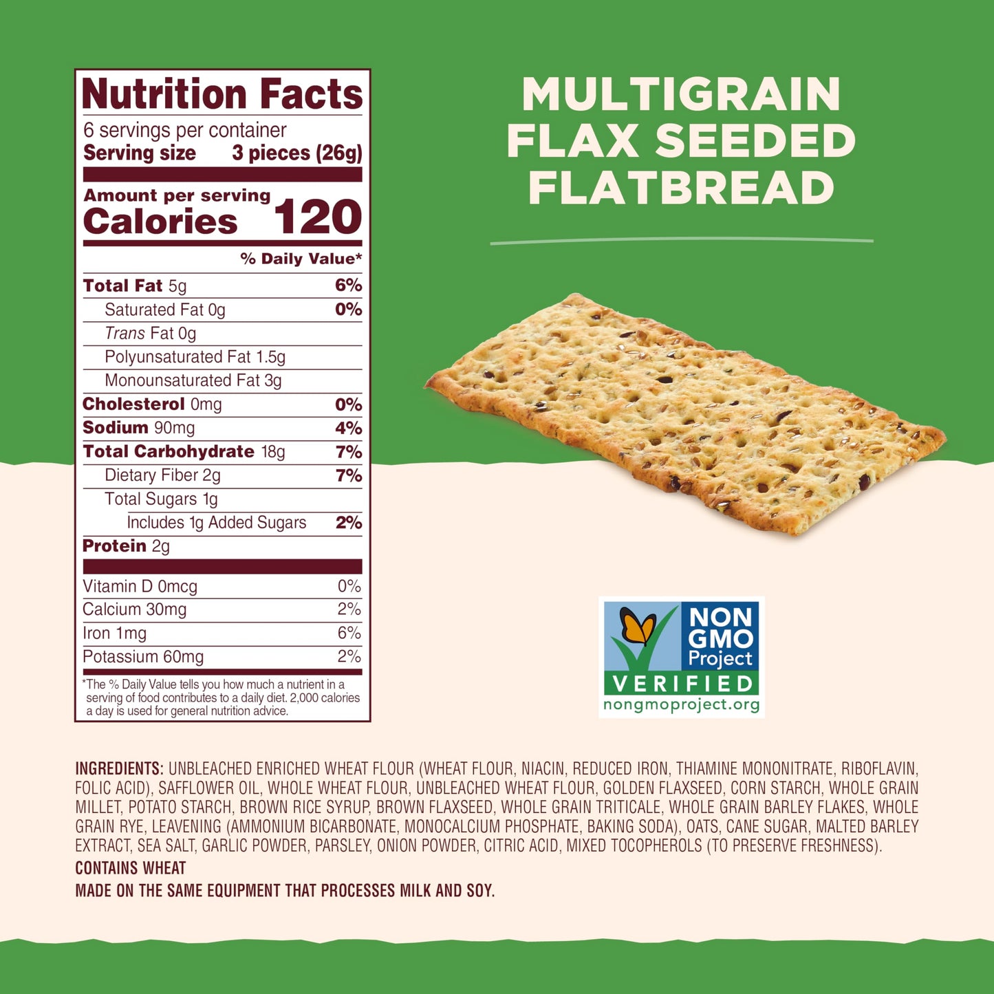 Back to Nature Multigrain Flax Seeded Flatbread Crackers - Dairy Free, Non-GMO, Made with Wheat Flour & Whole Grains, Delicious & Quality Snacks, 5.5