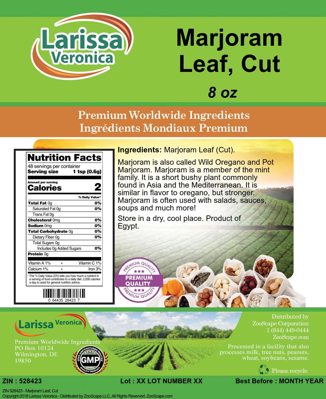 Marjoram Leaf, Cut (8 oz, ZIN: 528423) - 3 Pack