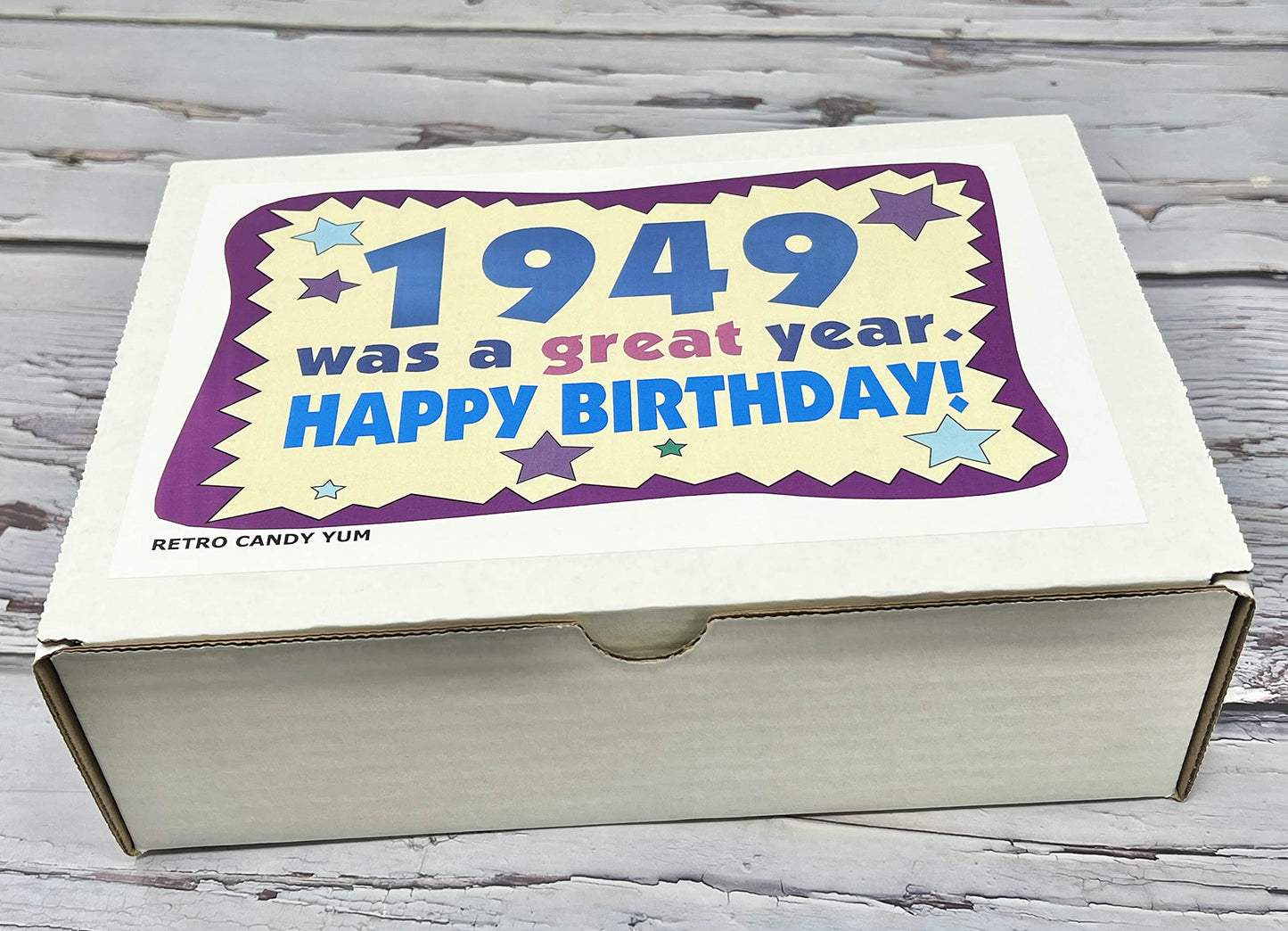 RETRO CANDY YUM ~ 1949 77th Birthday Gift Box of Nostalgic Candy Assortment from Childhood for 77 Year Old Men and Women Born 1949 Jr
